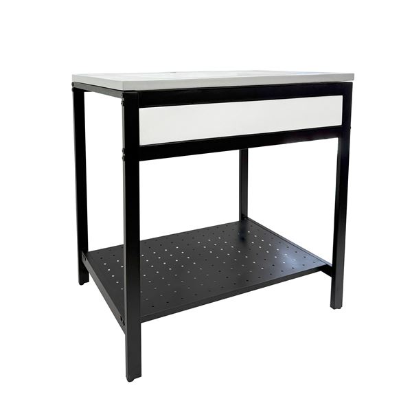 31 in. Single Sink Vanity- Black Metal Frame with White Concrete Rectangular Sink Top