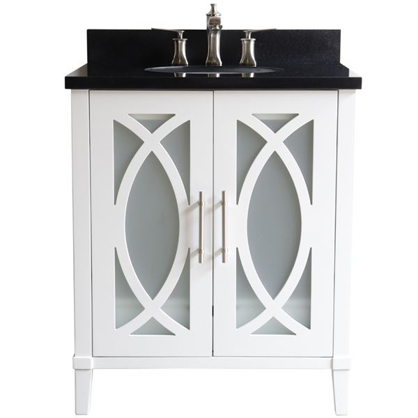 30 in. Single Sink Vanity Manufactured Wood White Finish with Black Galaxy Top