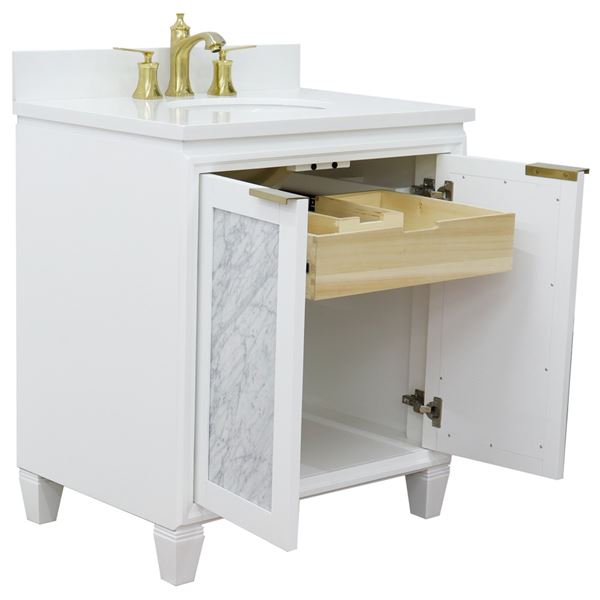 31" Single Sink Vanity in White Finish With White Quartz With Oval Sink