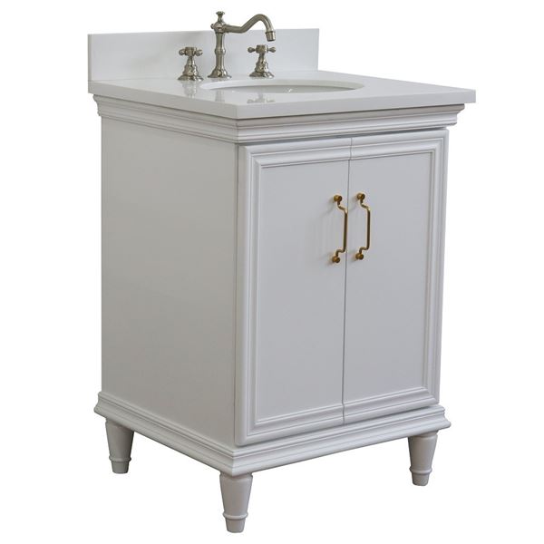 25" Single vanity in White finish with White quartz and oval sink