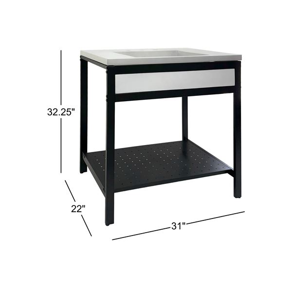 31 in. Single Sink Vanity- Black Metal Frame with Light Gray Concrete Ramp Sink Top