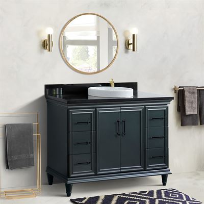 49" Single Sink Vanity in Dark Gray Finish with Black Galaxy Granite and Round Sink