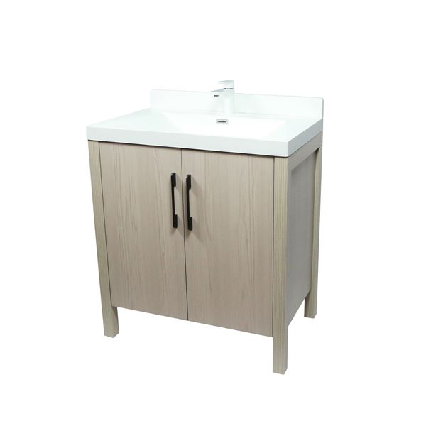 31.5" Single Sink Vanity In Light Gray Finish with White Composite Granite Top