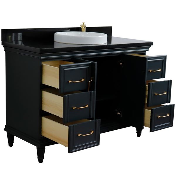 49" Single sink vanity in Dark Gray finish with Black galaxy granite and round sink