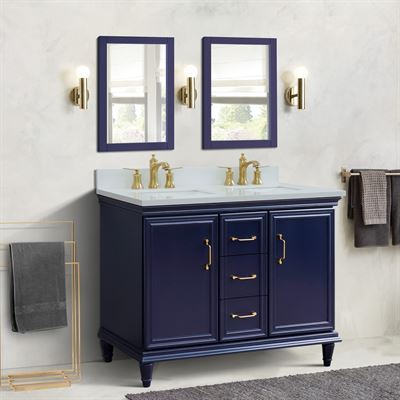 49" Double vanity in Blue finish with White quartz and rectangle sink