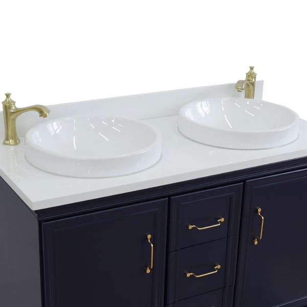 49" Double vanity in Blue finish with White quartz and round sink