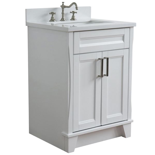 25" Single Sink Vanity in White Finish With White Quartz and Rectangle Sink