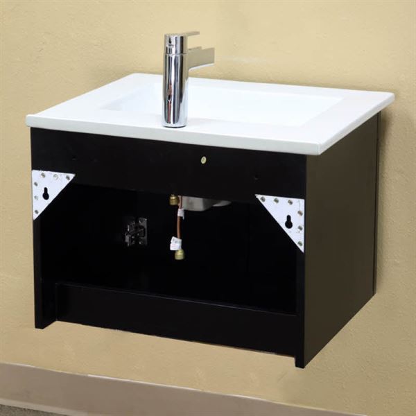 24.4 in Single wall mount style sink vanity-wood-black 
