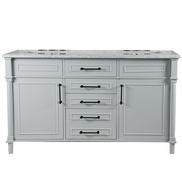 Napa 60 in. Double Vanity in Light Gray with White Carrara Marble Top with Black Hardware