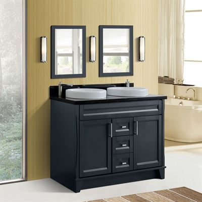 48" Double sink vanity in Dark Gray finish with Black galaxy granite and round sink