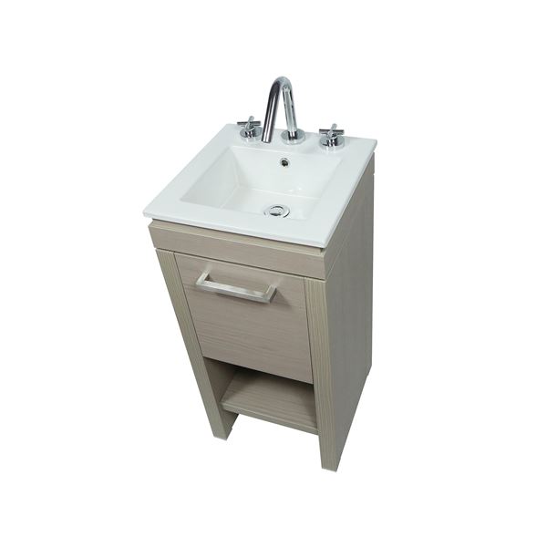 16" Single Sink Vanity In Light Gray With White Ceramic Sink