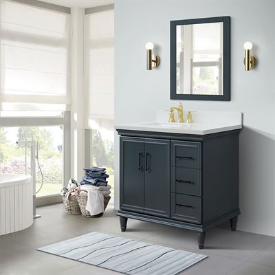 DISCONTINUED : 37" Single Vanity in Dark Gray Finish, White Engineered Stone, Rectangle Sink