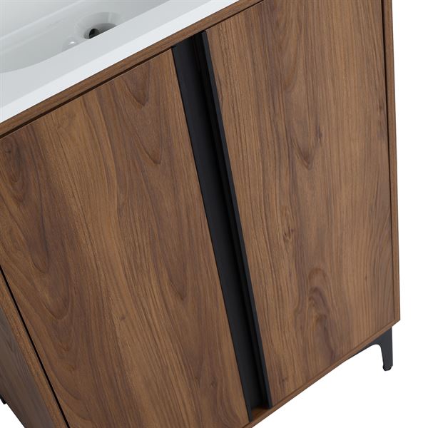 24 in. Single Vanity in Brown Walnut finish with Solid Surface Resin White Sink