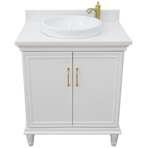 31" Single vanity in White finish with White quartz and round sink