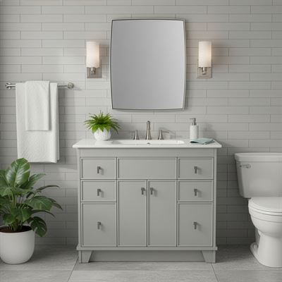 40 in. Single Sink Vanity- Light Gray Finish with White Ceramic Sink Top