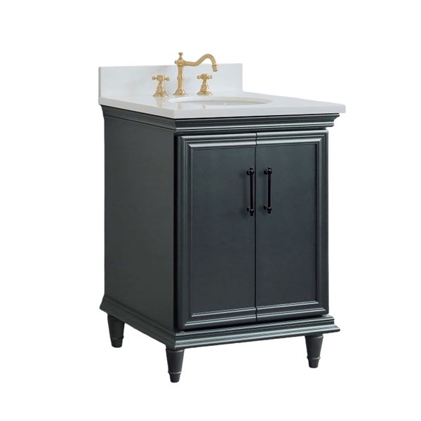 25" Single Vanity in Dark Gray Finish With White Quartz and Oval Sink