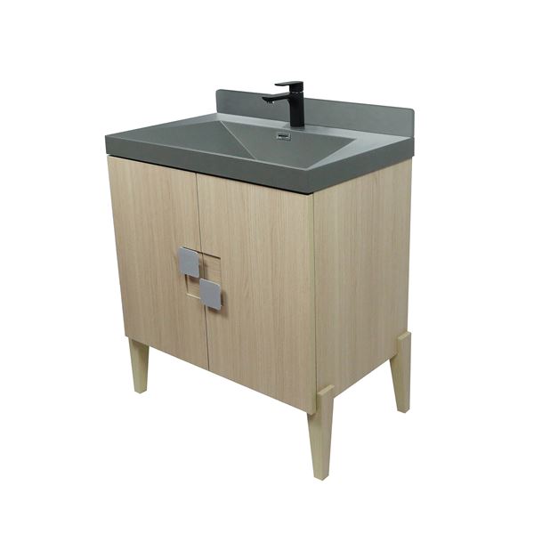 31.5" Single Sink Vanity In Neutral Finish with Gray Composite Granite Top
