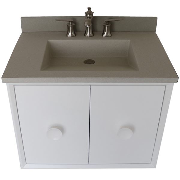 31 in. Single Wall Mount Vanity in White Finish with White Concrete Top and Rectangle Sink, Stora Collection