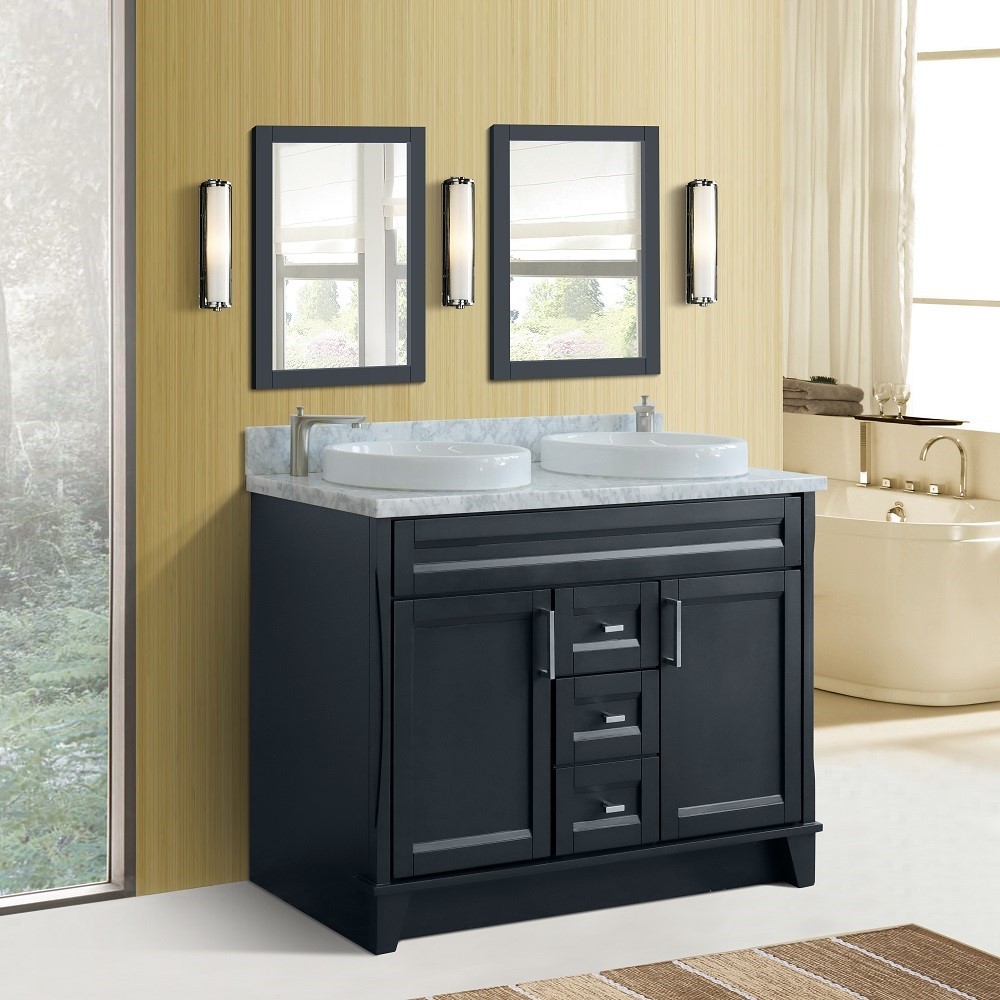 Bellaterra Homecom Bathroom Vanities Vanities 48 Double Sink Vanity In Dark Gray Finish With White Carrara Marble And Round Sink