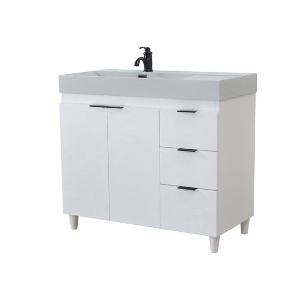39 in. Single Sink Vanity in White with Light Gray Composite Granite  Top