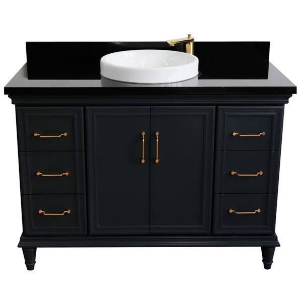 49" Single sink vanity in Dark Gray finish with Black galaxy granite and round sink