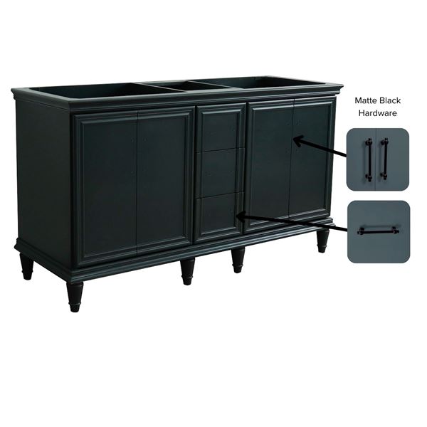 61" Double Sink Vanity in Dark Gray Finish and Black Galaxy Granite and Oval Sink