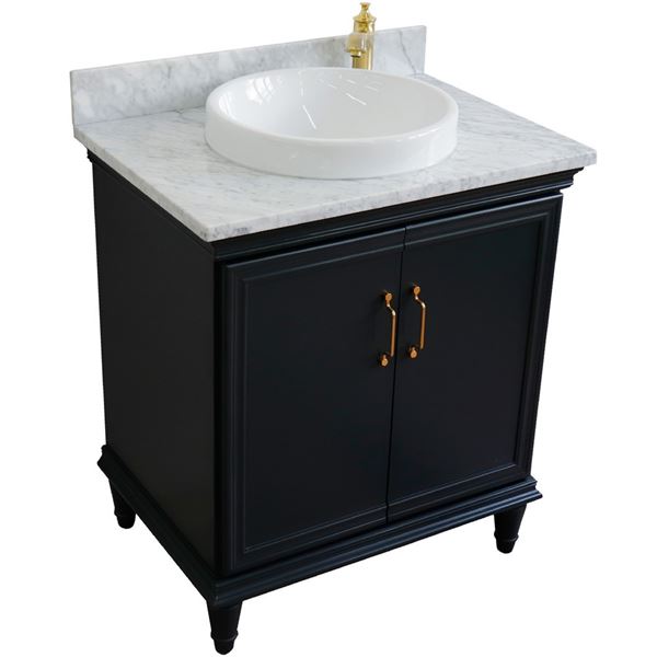 31" Single vanity in Dark Gray finish with White Carrara and round sink