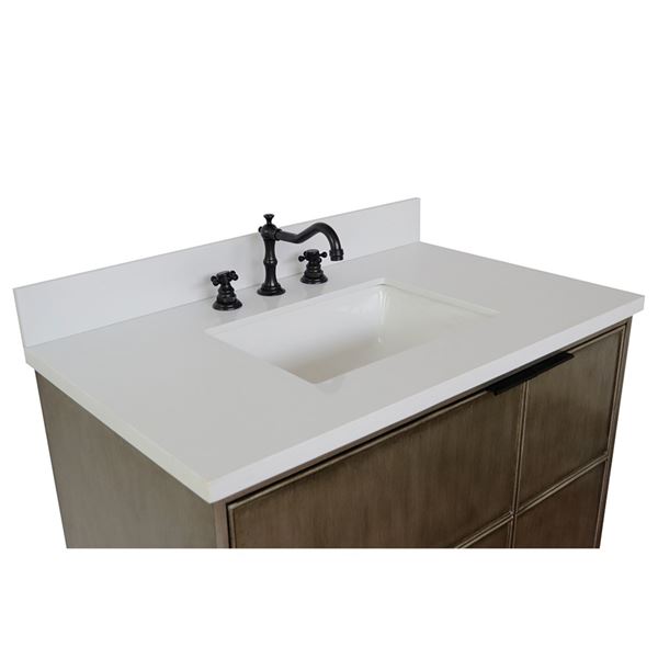37" Single Vanity in Linen Brown Finish With White Quartz Top and Rectangle Sink