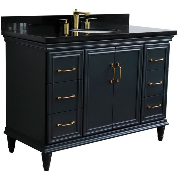 49" Single sink vanity in Dark Gray finish with Black galaxy granite and and oval sink