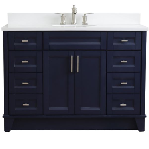 49" Single Sink Vanity in Blue Finish With White Quartz and Oval Sink