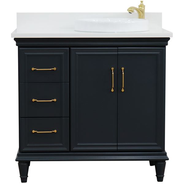 37" Single vanity in Dark Gray finish with White quartz and round sink- Right door/Right sink