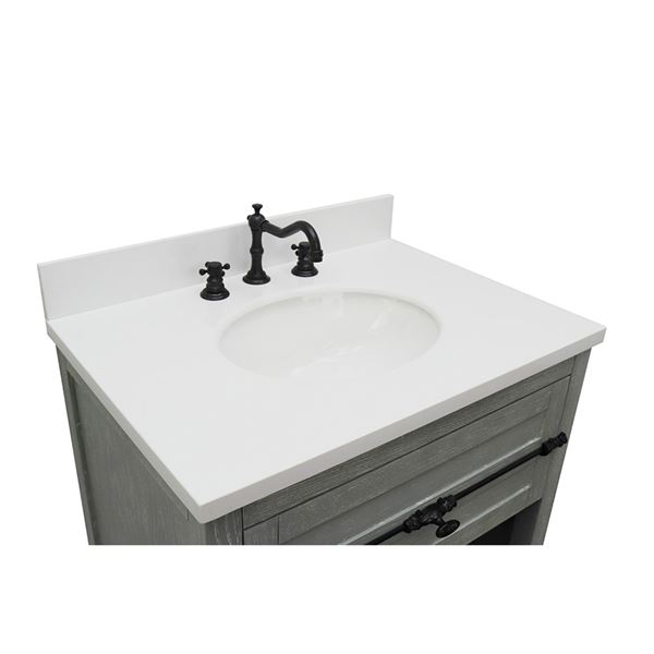 31" Single Vanity in Gray Ash Finish With White Quartz Top and Oval Sink