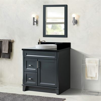 37 in. Single Vanity in Dark Gray Finish with Black Galaxy and Round Sink- Right Door/Center Sink