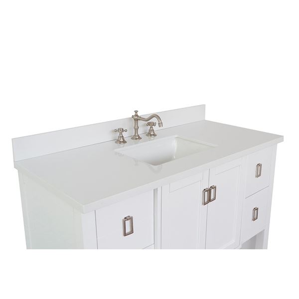 49" Single Vanity in White Finish With White Quartz Top and Rectangle Sink