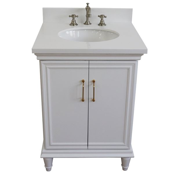 25" Single vanity in White finish with White quartz and oval sink
