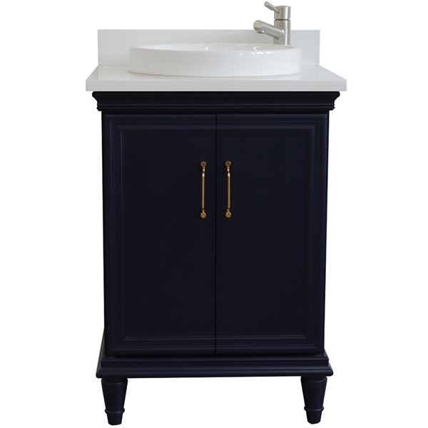 25" Single vanity in Blue finish with White quartz and round sink
