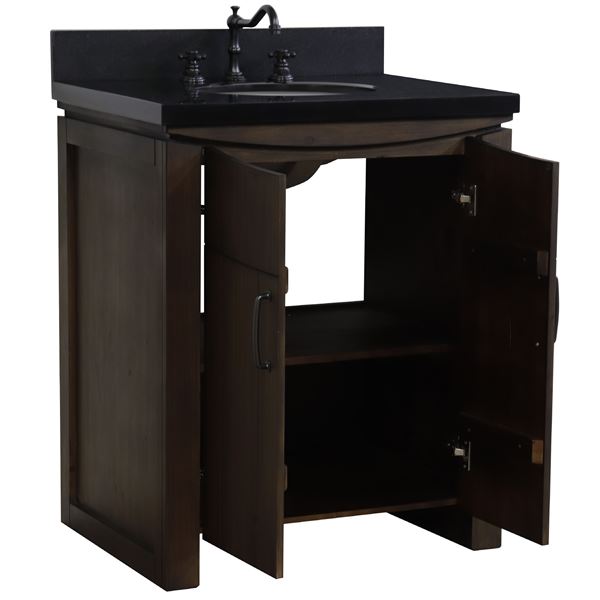 30 in. Single Sink Vanity Rustic Wood Black Galaxy Top