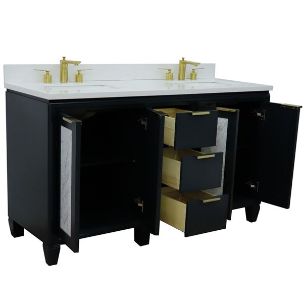 61" Double Sink Vanity in Dark Gray Finish With White Quartz and Rectangle Sink