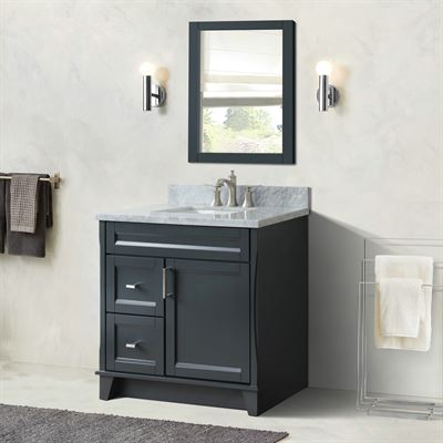 37 in. Single Vanity in Dark Gray Finish with White Carrara and Rectangle Sink- Right Door/Center Sink