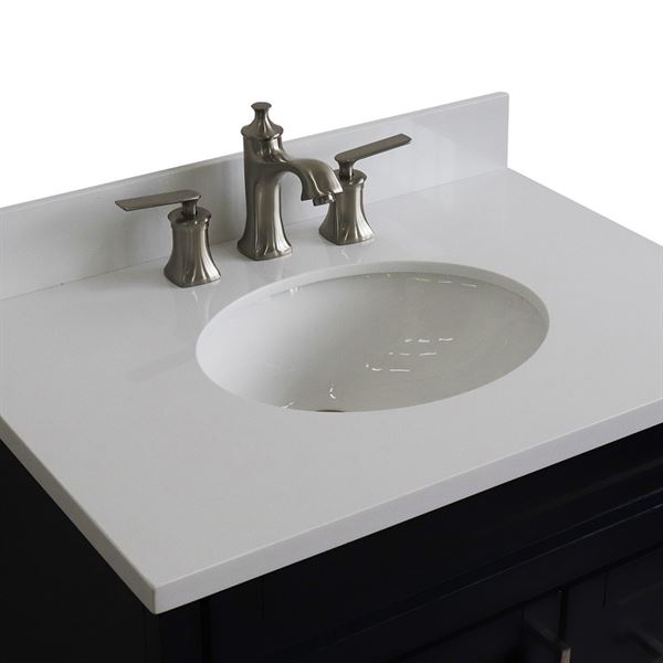 31" Single Sink Vanity in Blue Finish With White Quartz With Oval Sink