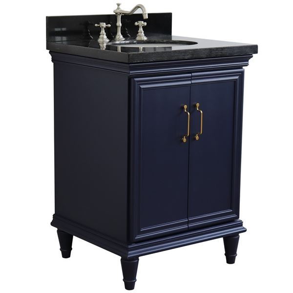 25" Single vanity in Blue finish with Black galaxy and oval sink
