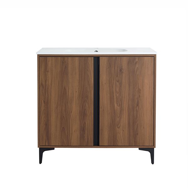 39 in. Single Vanity in Brown Walnut finish with Solid Surface Resin White Sink