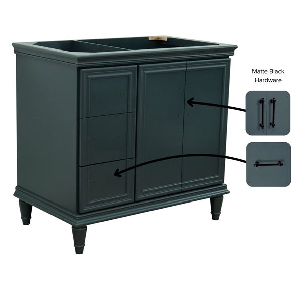 37" Single Vanity in Dark Gray Finish with Gray Granite and Oval Sink- Right Door/Right Sink