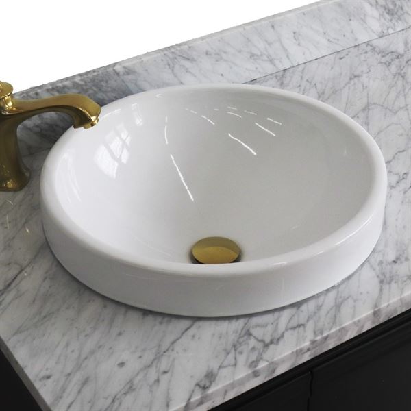 37" Single vanity in Dark Gray finish with White Carrara and round sink- Left door/Left sink