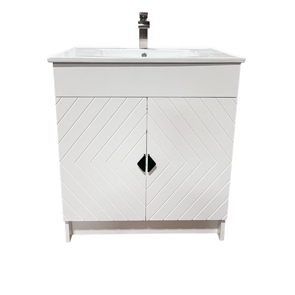 31 in. Single Sink Foldable Vanity Cabinet in White with White Ceramic Top