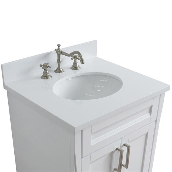 25" Single Sink Vanity in White Finish With White Quartz and Oval Sink