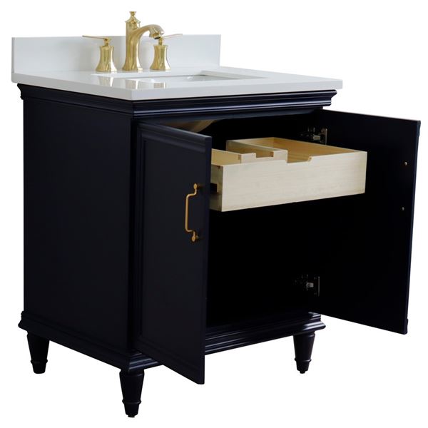 31" Single vanity in Blue finish with White quartz and rectangle sink