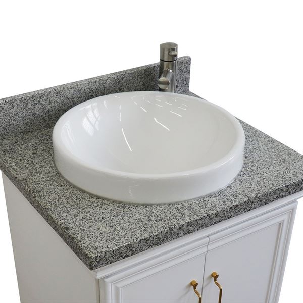 25" Single vanity in White finish with Gray granite and round sink