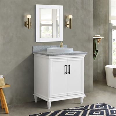 31" Single Vanity in White Finish with Gray Granite and Round Sink