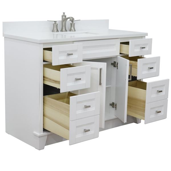 49" Single Sink Vanity in White Finish With White Quartz and Rectangle Sink